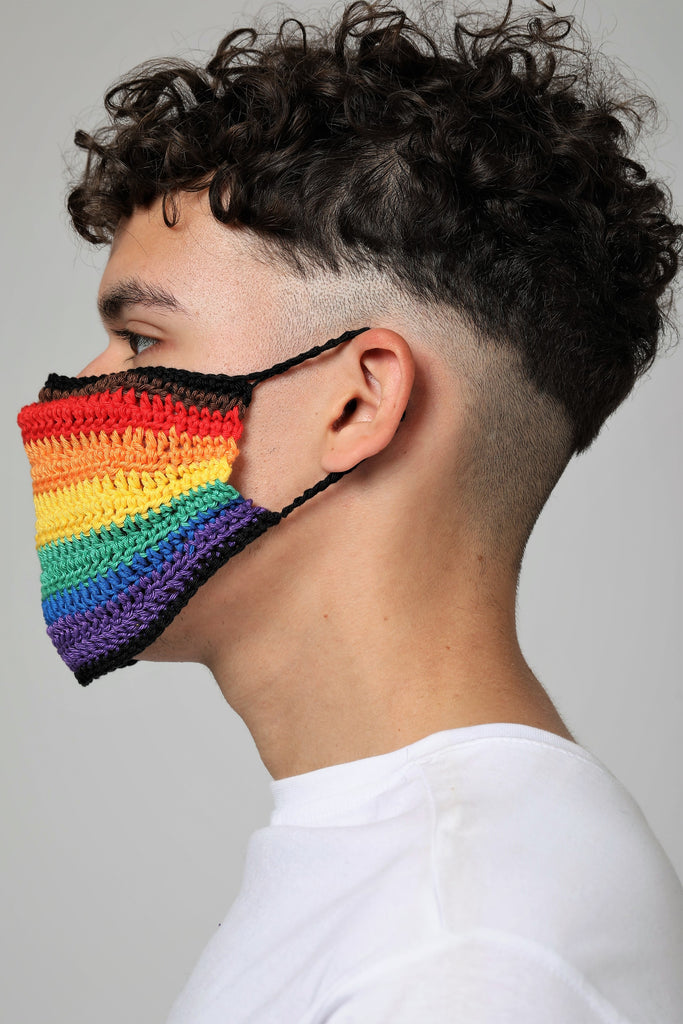 KNITTED RAINBOW MASK.